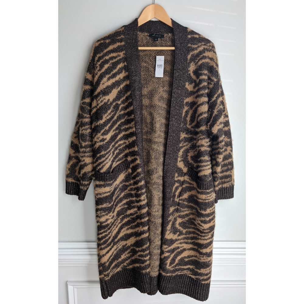 Ann Taylor Print Animal Open Front Cardigan Oversize Sweater Sz Small